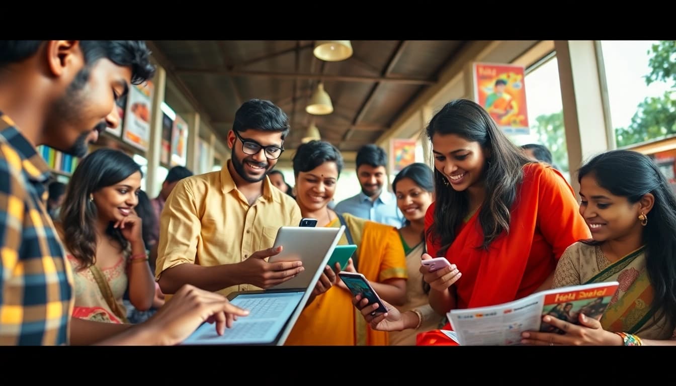 Engaging scene of Hela Ad users connecting online in Sri Lanka's vibrant marketplace.
