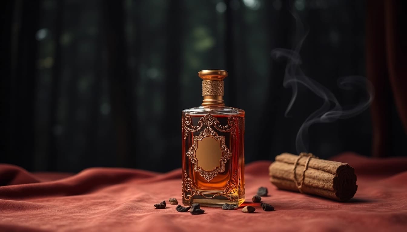Showcase Ombre nomade perfume bottle beautifully arranged on a textured background
