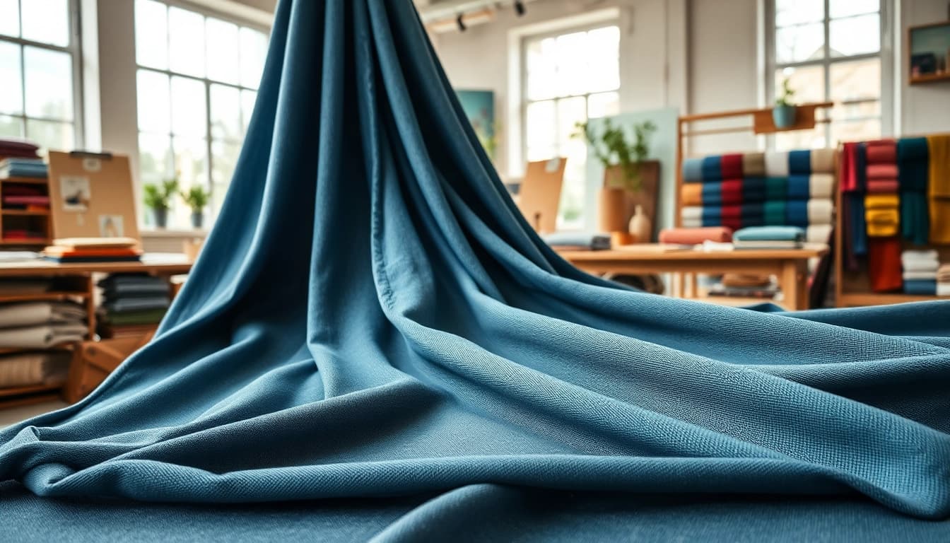 Punta di roma stof met unieke textuur in een modern ontwerpstudio.