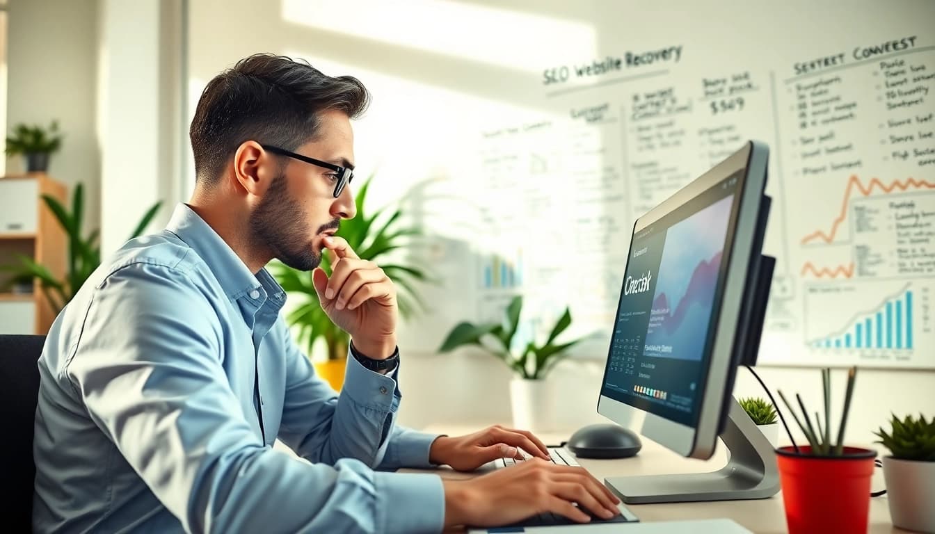 Analyze thin content penalty recovery service with a professional consultant in a focused office environment.