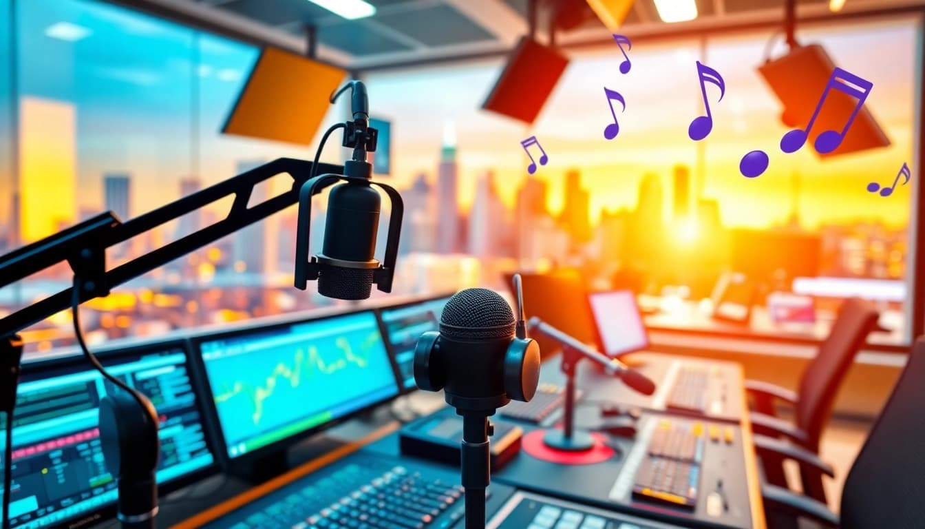 Broadcasting from hometownstation.com, a vibrant radio studio reflecting community energy.