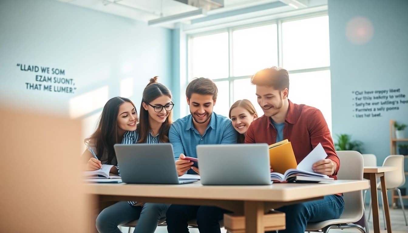 Enhance your study skills with collaborative exam help in a bright classroom.