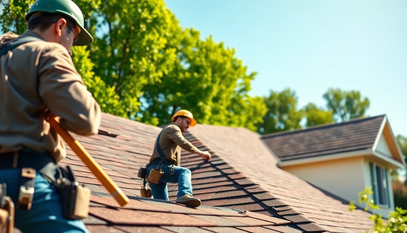 Showcasing Twin Shield Roofing's skilled workers installing a new roofing system on a home.