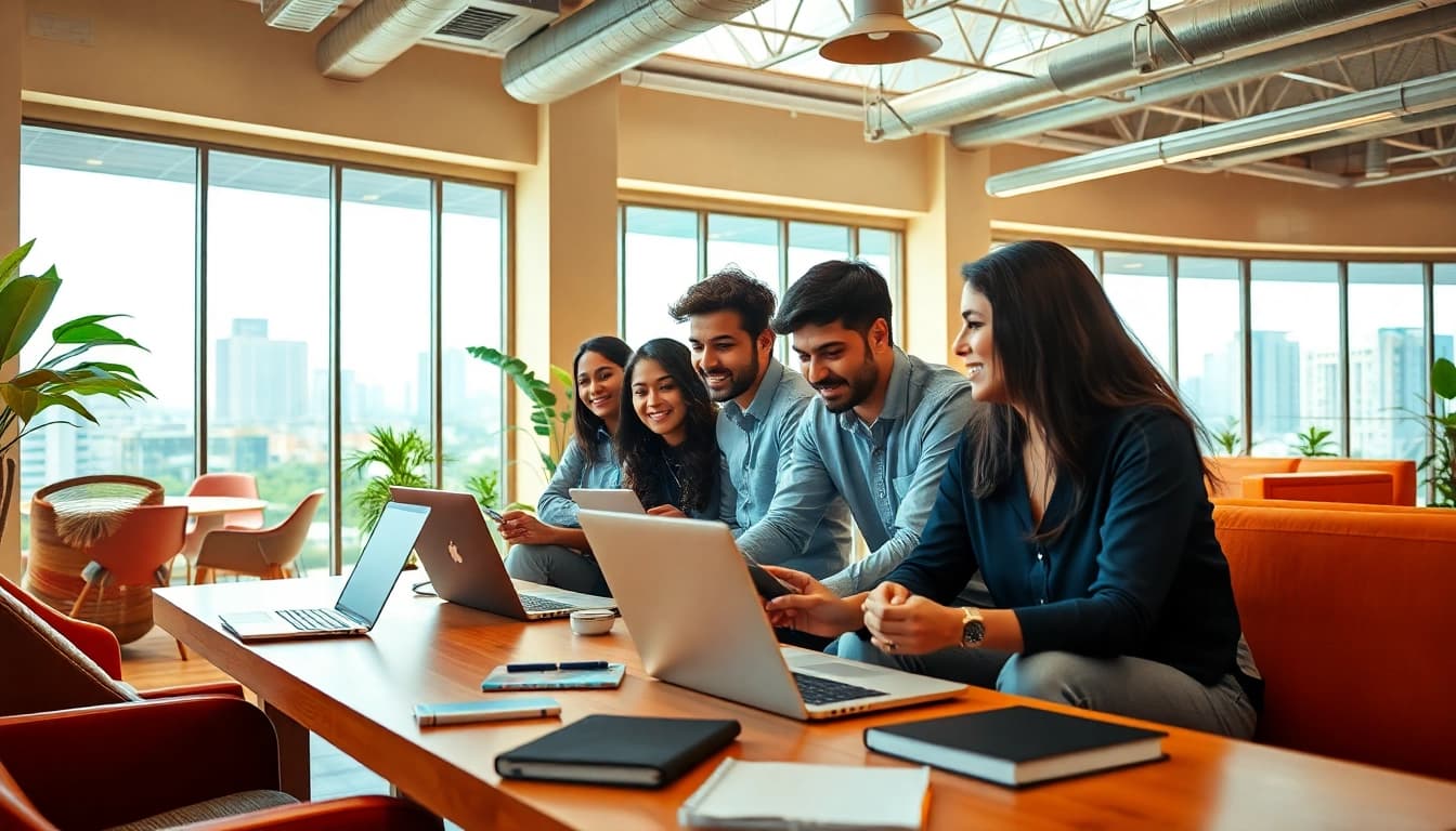 Engaged entrepreneurs in Kolkata's startup environment collaborating on ideas.