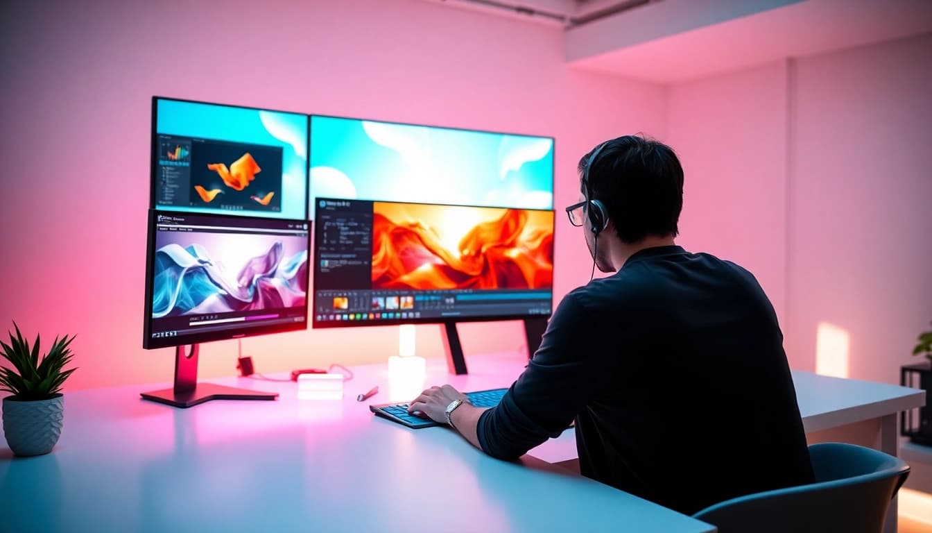 Create stunning videos with an AI video generator showcasing a modern editing interface.