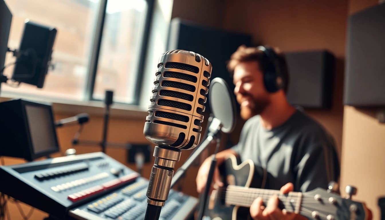 MV88 microphone enhancing urban music recording ambiance with sleek design.