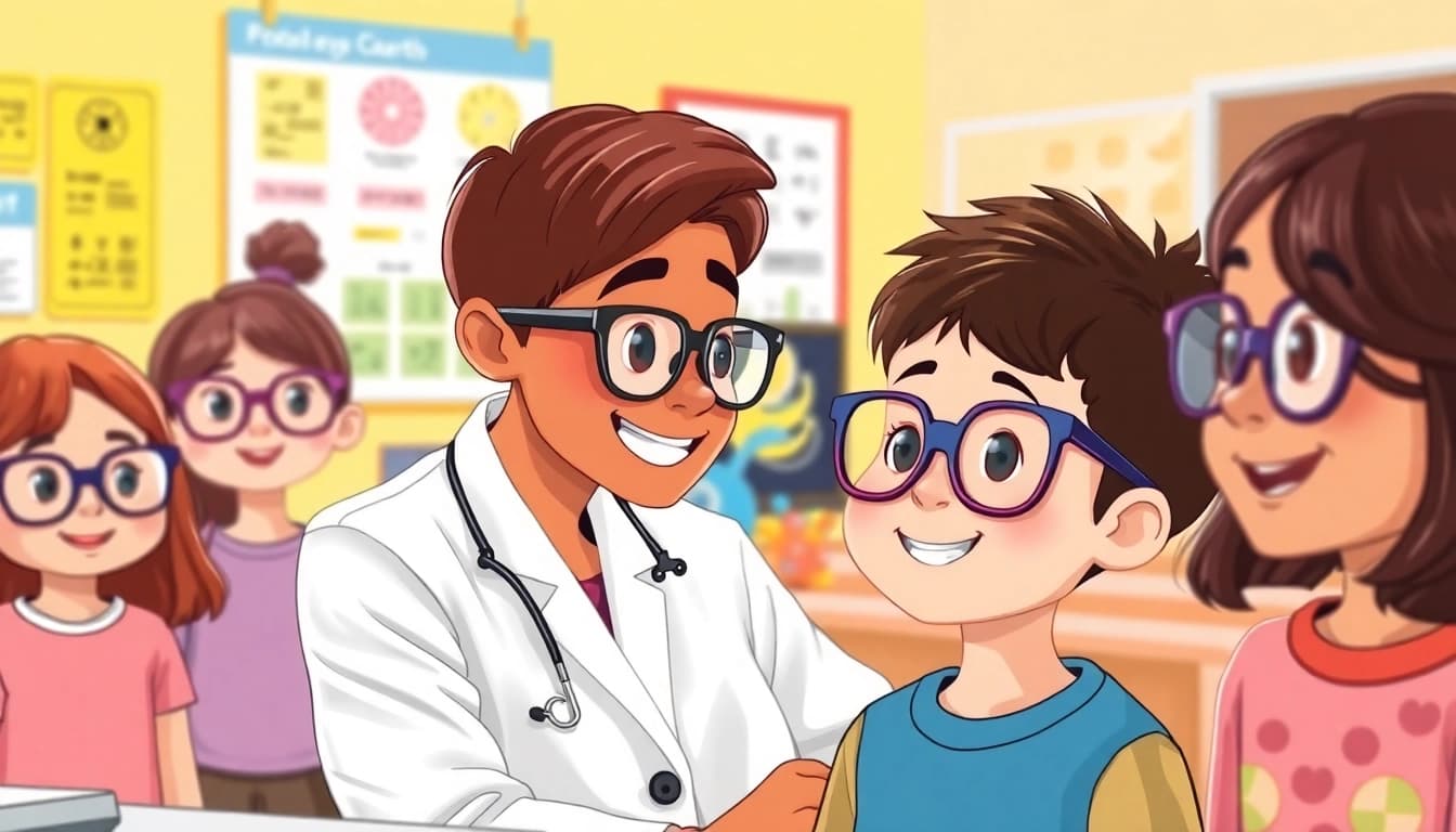 Supporting children's eye health through Our Children's Vision initiative in a colorful clinic.