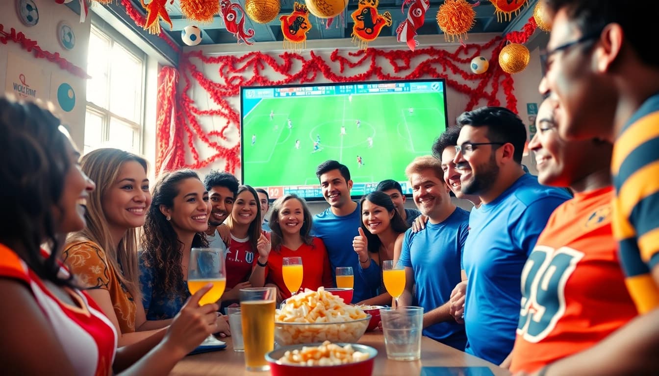 Vibrant scene of fans enjoying live sports on 토토스토리 platform