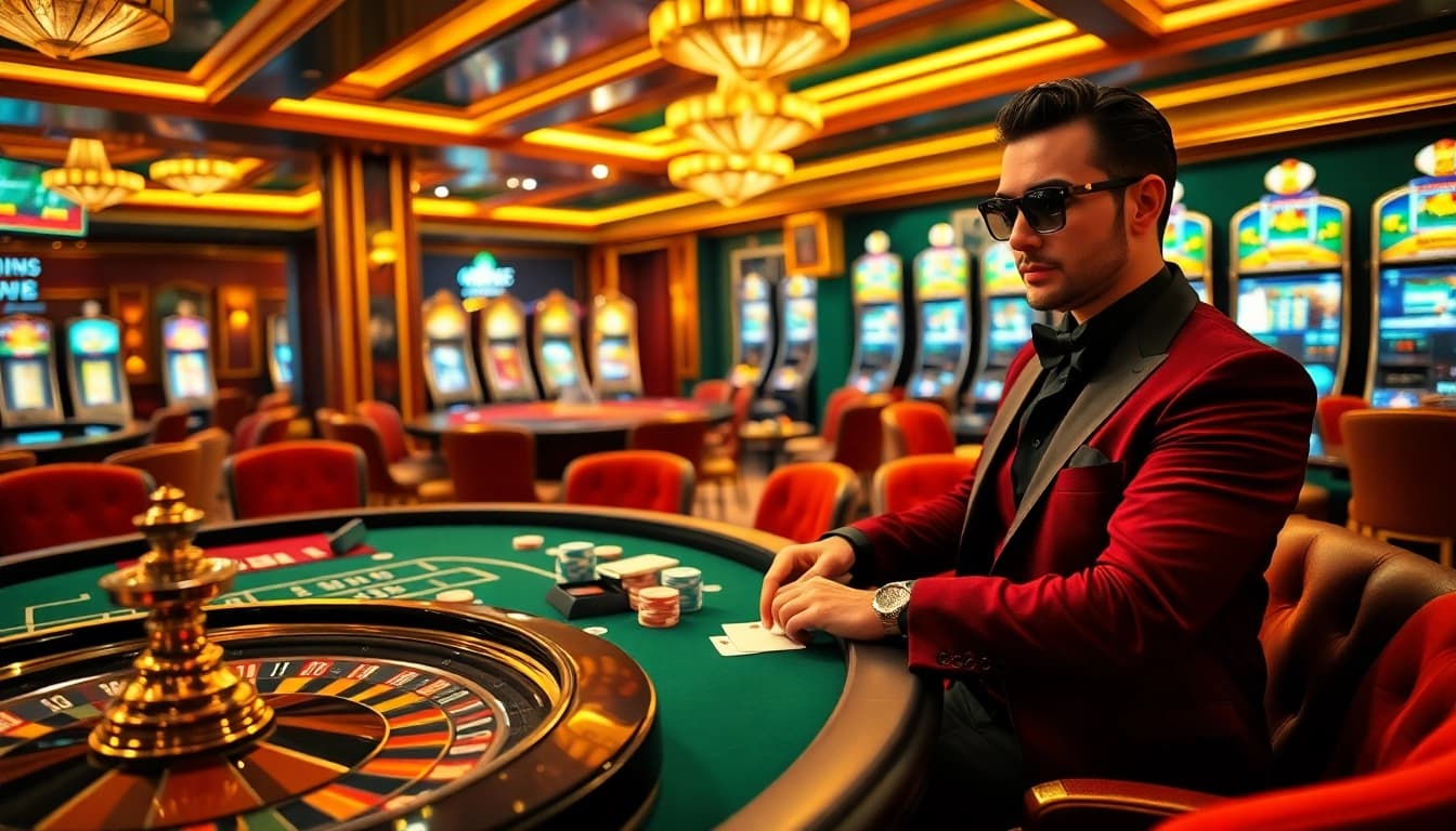 Experience the excitement of gambling at mm88.directory's table games and slot machines in a luxurious casino setting.