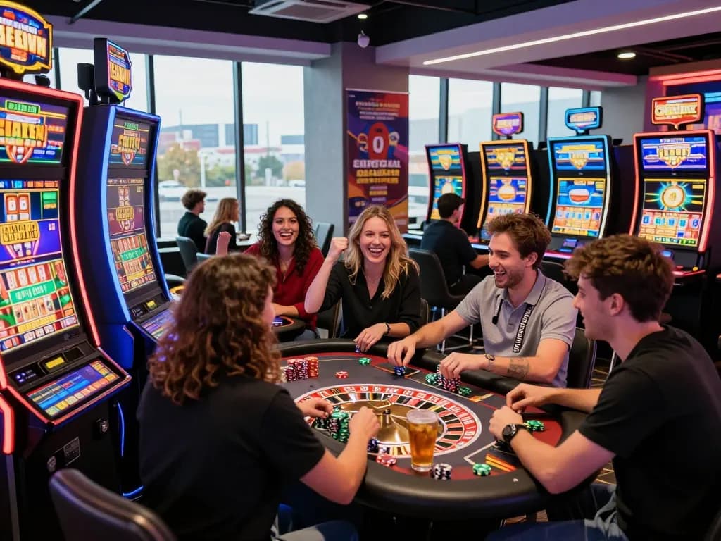 Exciting SC88 đăng ký online gaming scene with players enjoying vibrant slot machines and roulette tables