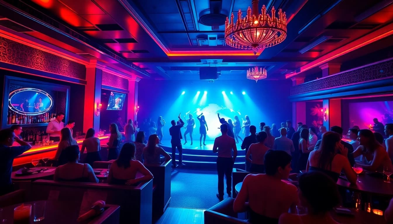 Club sxm vibrant nightlife scene at Club Noir, featuring dancers and elegant ambiance.