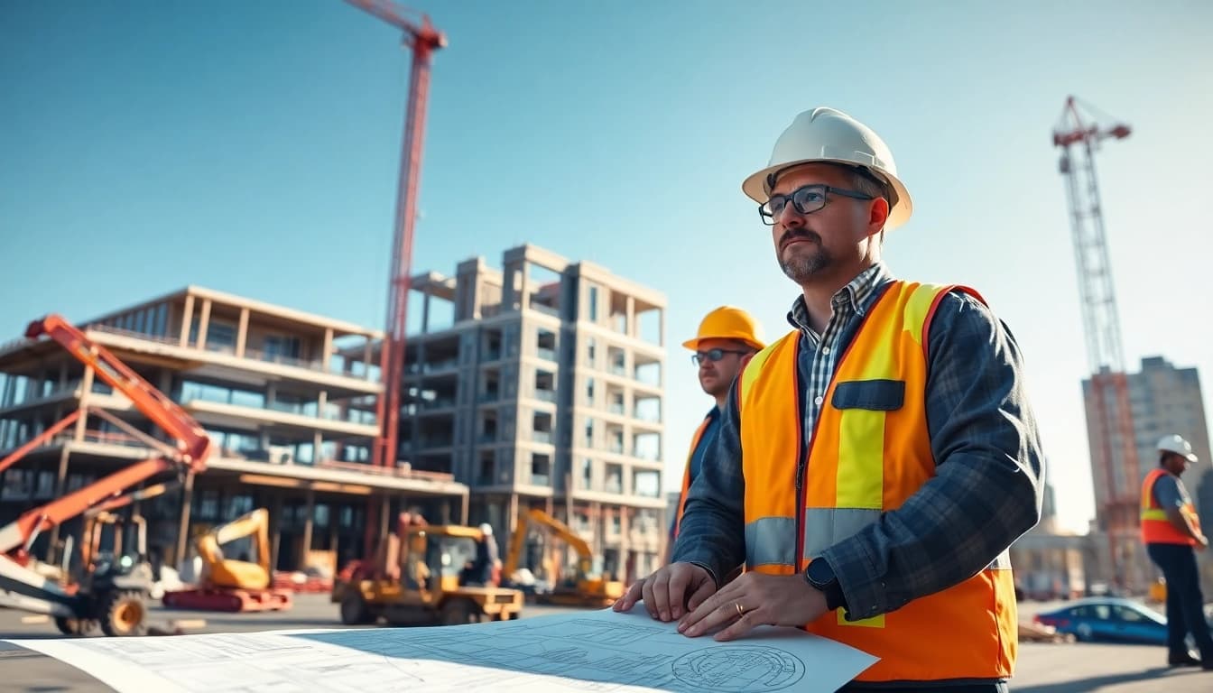 Manhattan Commercial General Contractor supervising a vibrant construction site with professional atmosphere.