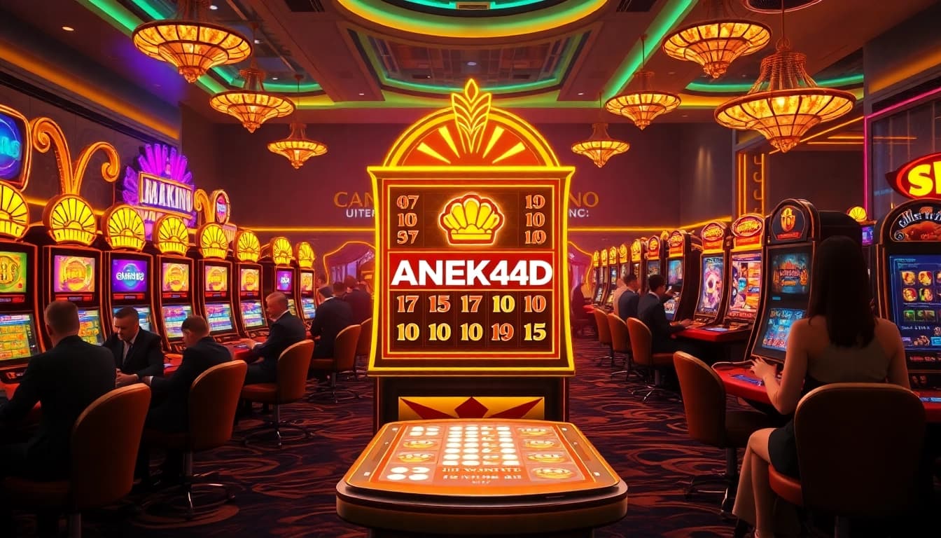 Pemain menikmati aksi taruhan tinggi di mesin slot ANEKA4D dalam suasana kasino mewah.