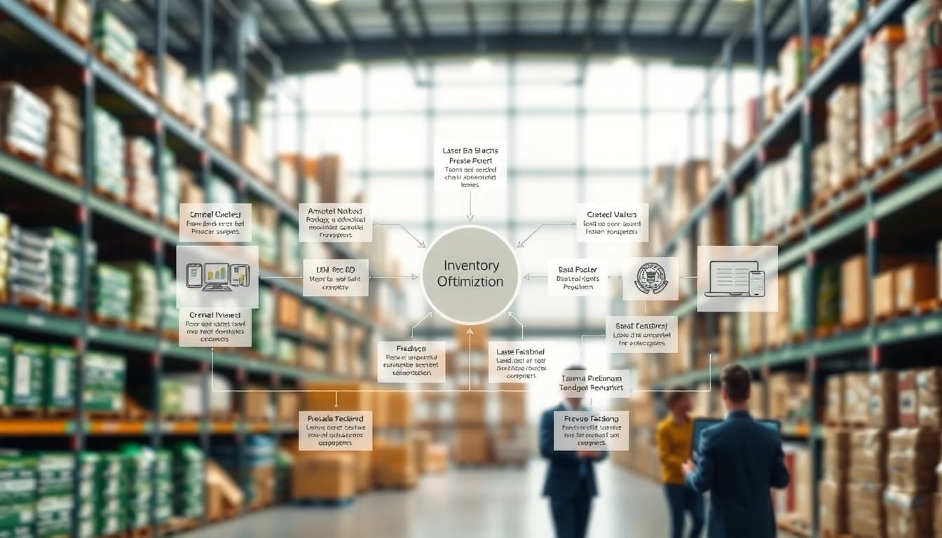 Visual representation of multi-echelon inventory optimization strategies in a modern manufacturing setting.