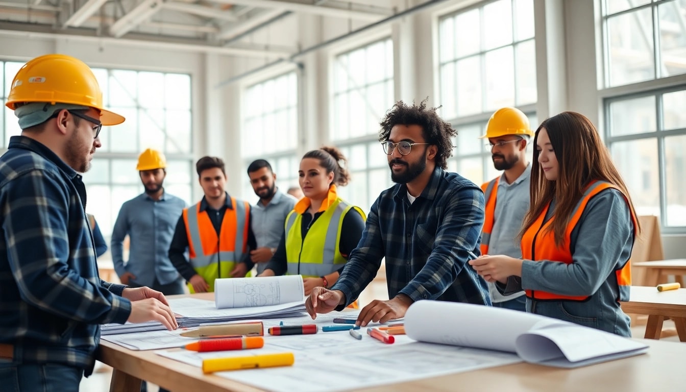 Engaged participants in a construction training session, showcasing hands-on learning techniques.