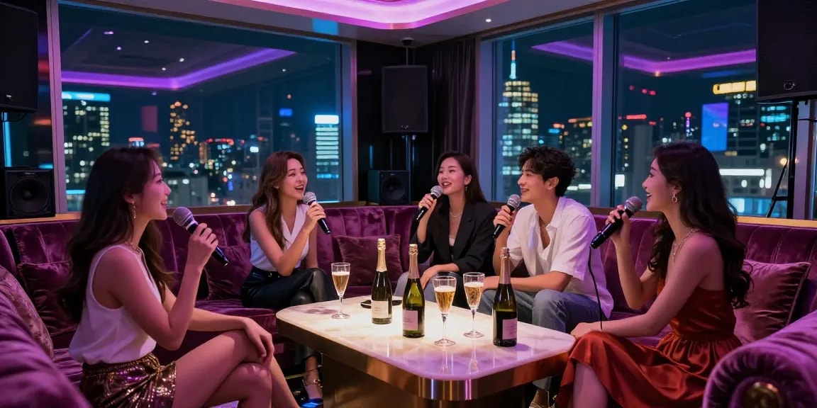 강남가라오케에서 친구들과 함께하는 프라이빗한 파티 즐기는 모습