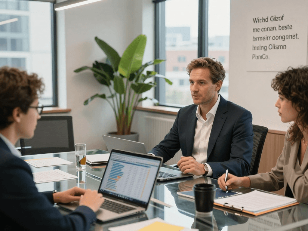 Stephen Gleave Ancaster networking in a modern office environment with colleagues.