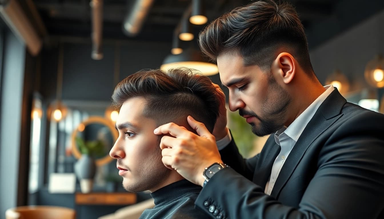 Ace of Fades 212 specialist applying hair replacement systems in a chic studio