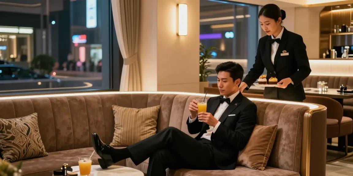 강남쩜오에서의 프리미엄 럭셔리 라운지 경험, 고급 음료를 즐기는 고객과 세련된 분위기.