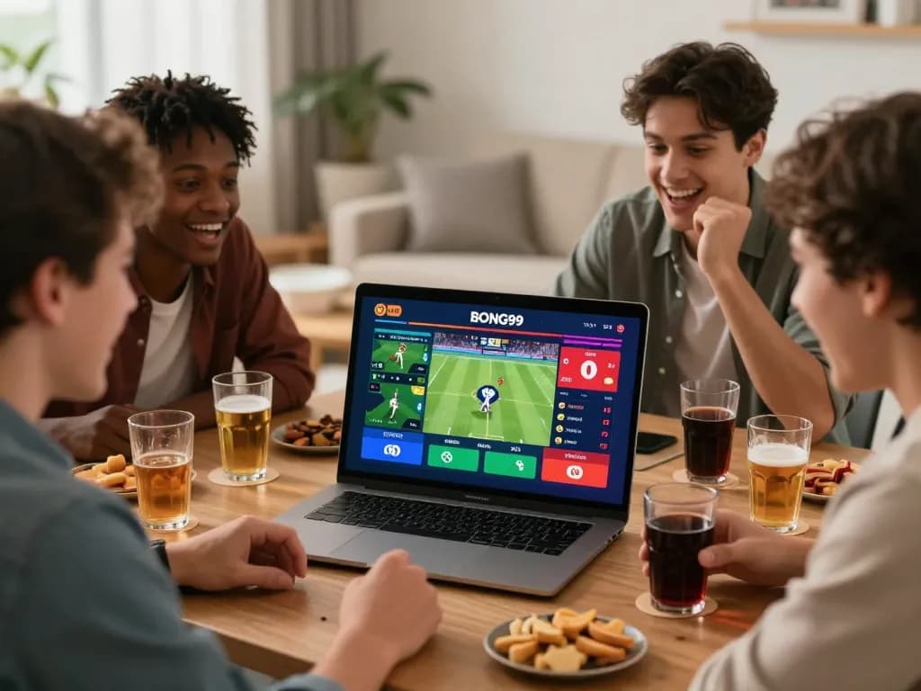 Friends enjoying live betting on https://bong99vn.win/ together, capturing excitement and camaraderie.