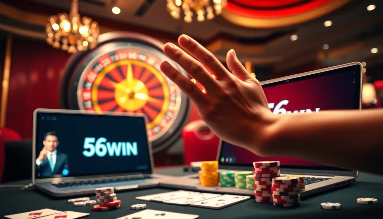 Experience the thrill of winning while playing casino games at 56 WIN with vibrant poker chips and cards.