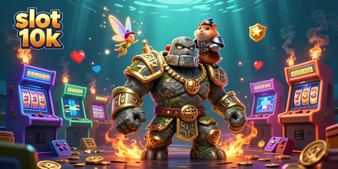 Engage in thrilling gameplay with slot 10k showcasing an ancient golem, fairy magic, and hamster knight.