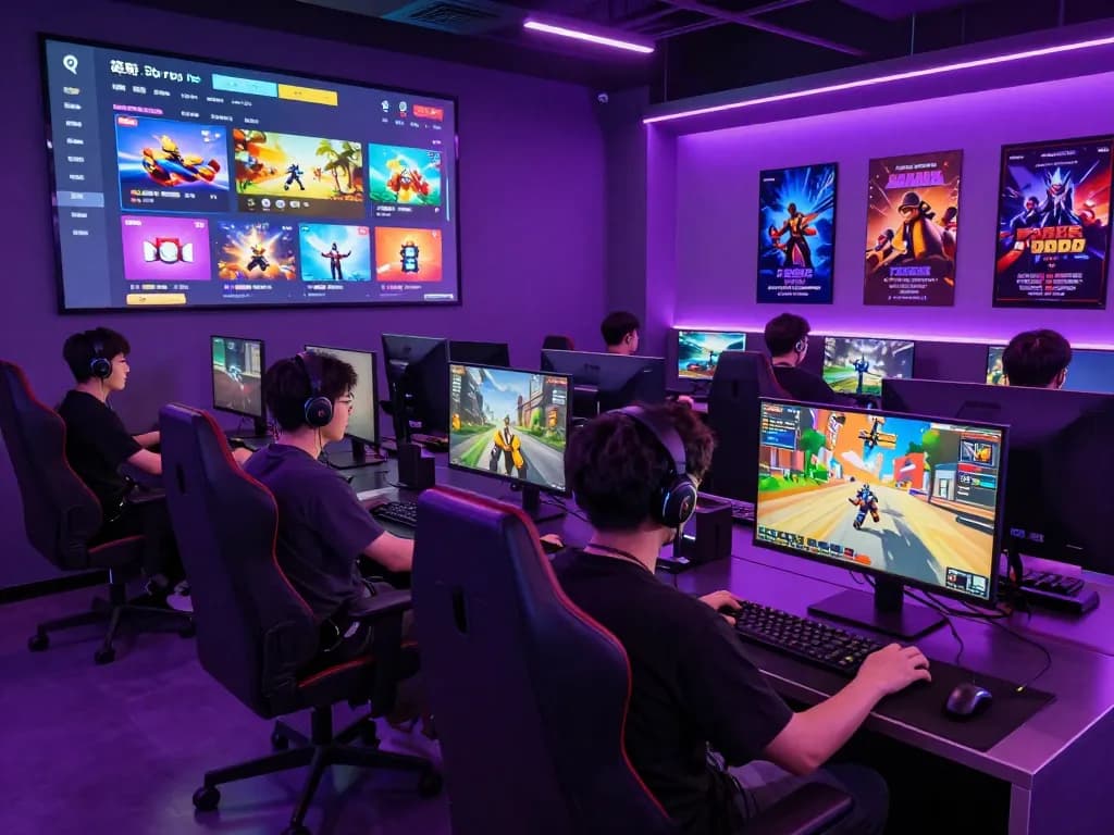 Online gaming environment showcasing mantra88’s vibrant neon lobby filled with engaged players and various game categories.