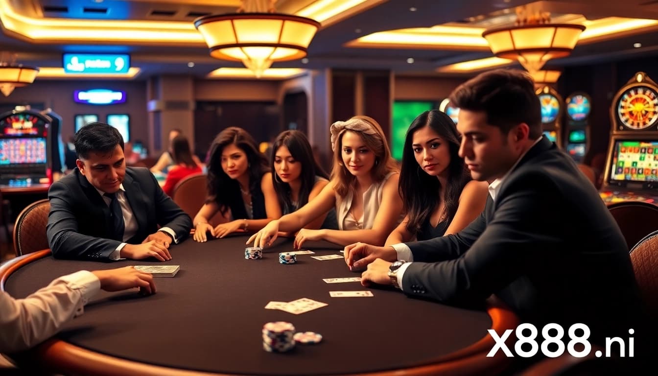 Experience a thrilling poker game at https://x88ni.com/ with focused players and vibrant casino atmosphere.
