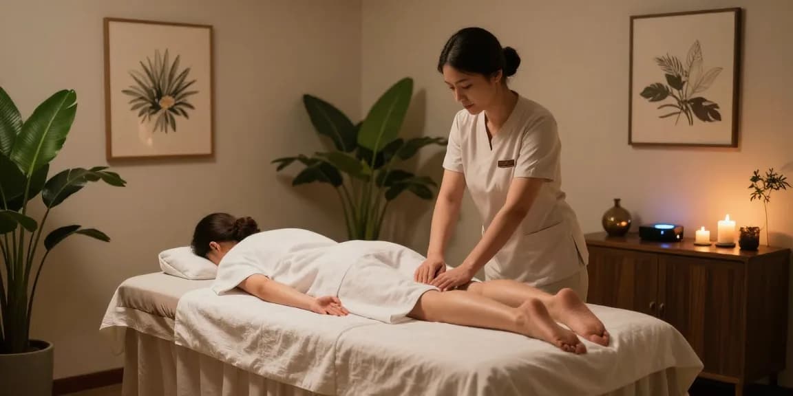 불당동마사지 전문샵의 아늑한 마사지룸에서 마사지 중인 모습