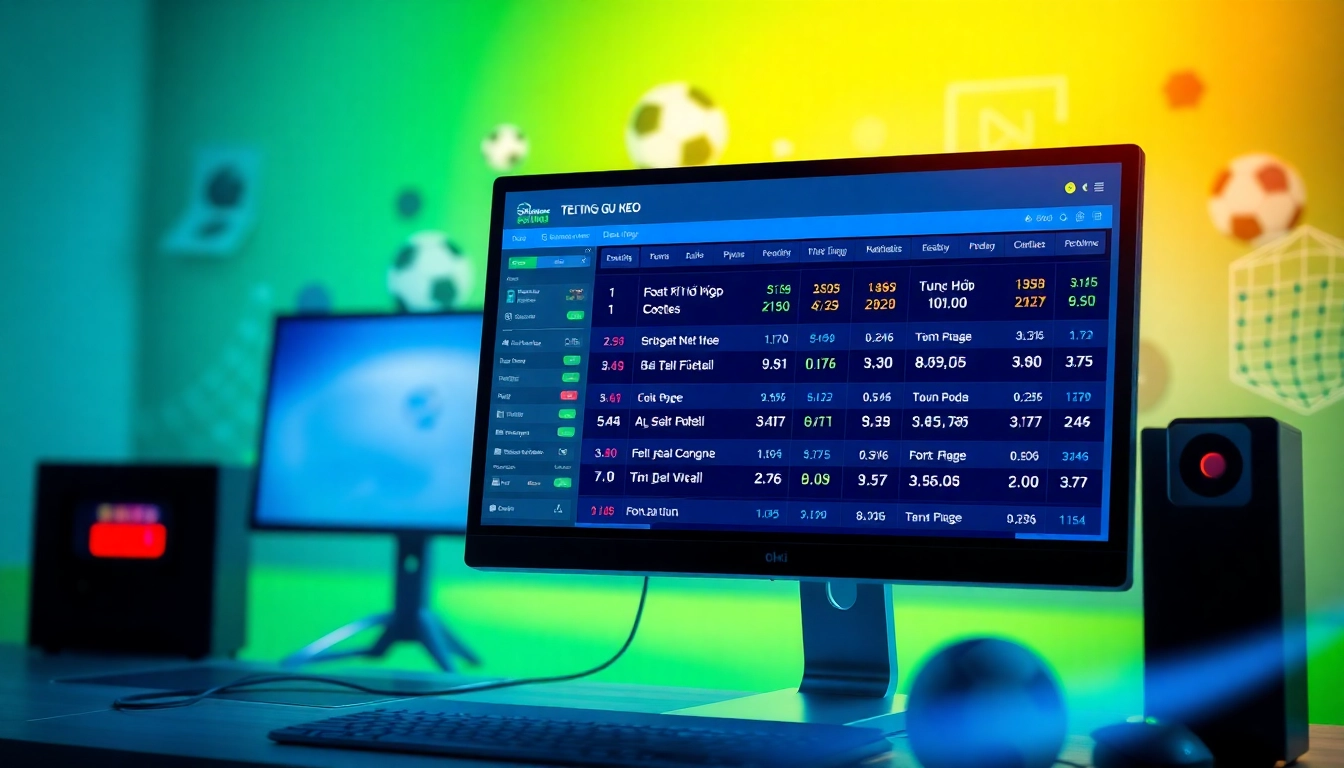Real-time tỷ lệ kèo displayed on a computer screen in a lively sports betting environment.