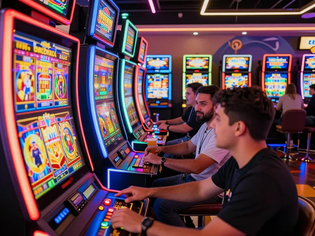 Players enjoying vibrant gori77 slot machines, engaging spins and winning moments.