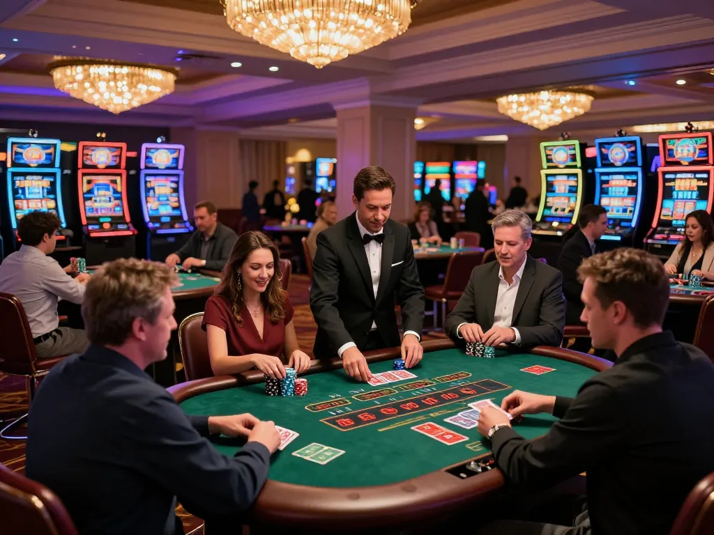 tr88 blackjack tables in action, players placing bets with excitement in busy casino
