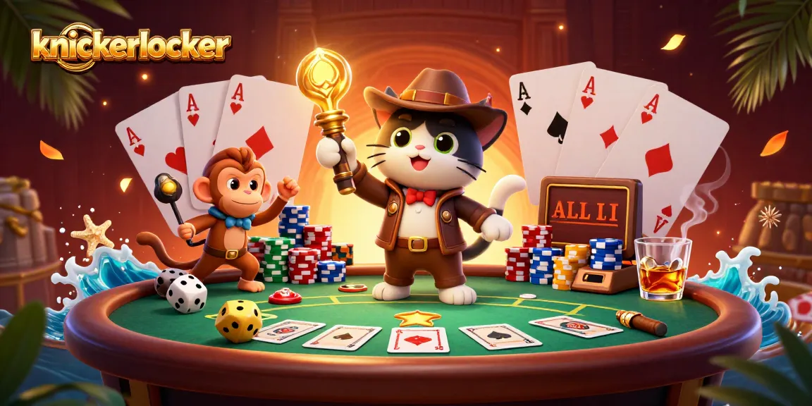 knickerlocker showcases an adventurous cat and monkey discovering a golden casino artifact with vibrant poker elements
