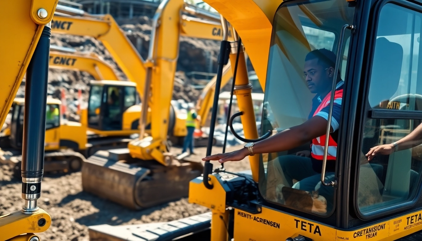 Excavator training Durban: TETA-accredited training with a skilled operator at a construction site.