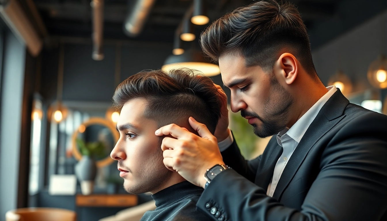 Ace of Fades 212 specialist applying hair replacement systems in a chic studio
