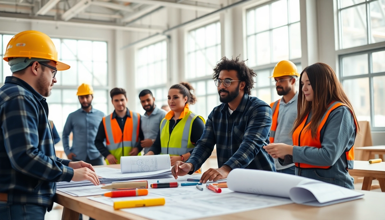 Engaged participants in a construction training session, showcasing hands-on learning techniques.