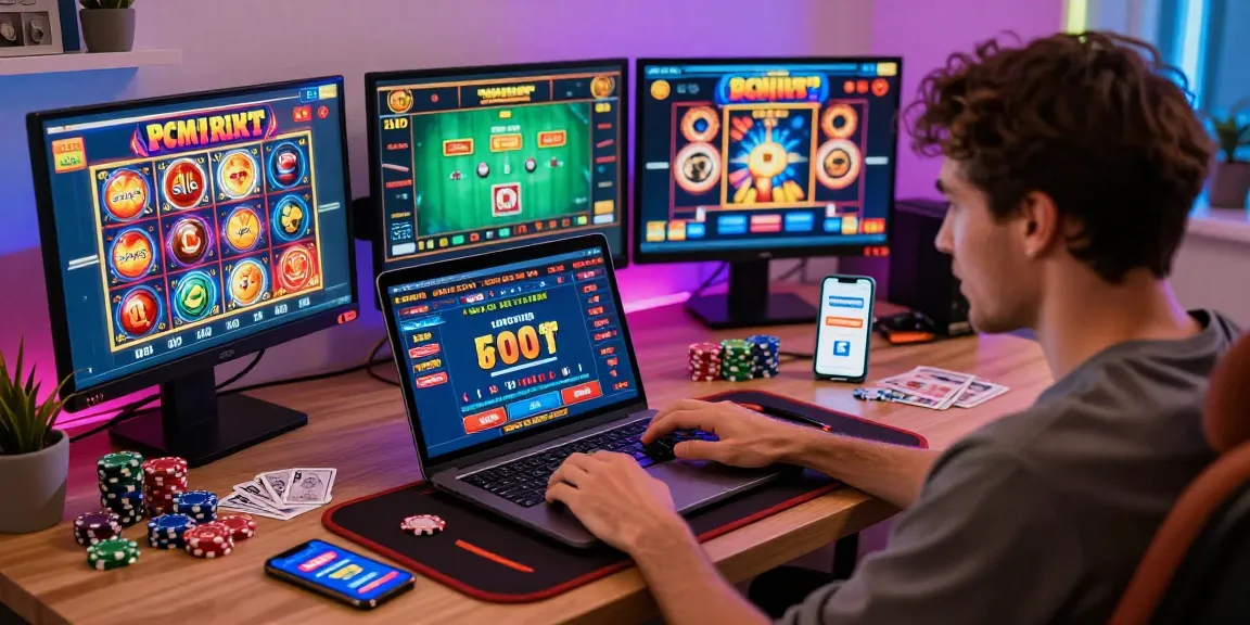 Exciting player experience at casinos that take credit cards, showcasing online games and bonuses in a lively home office.