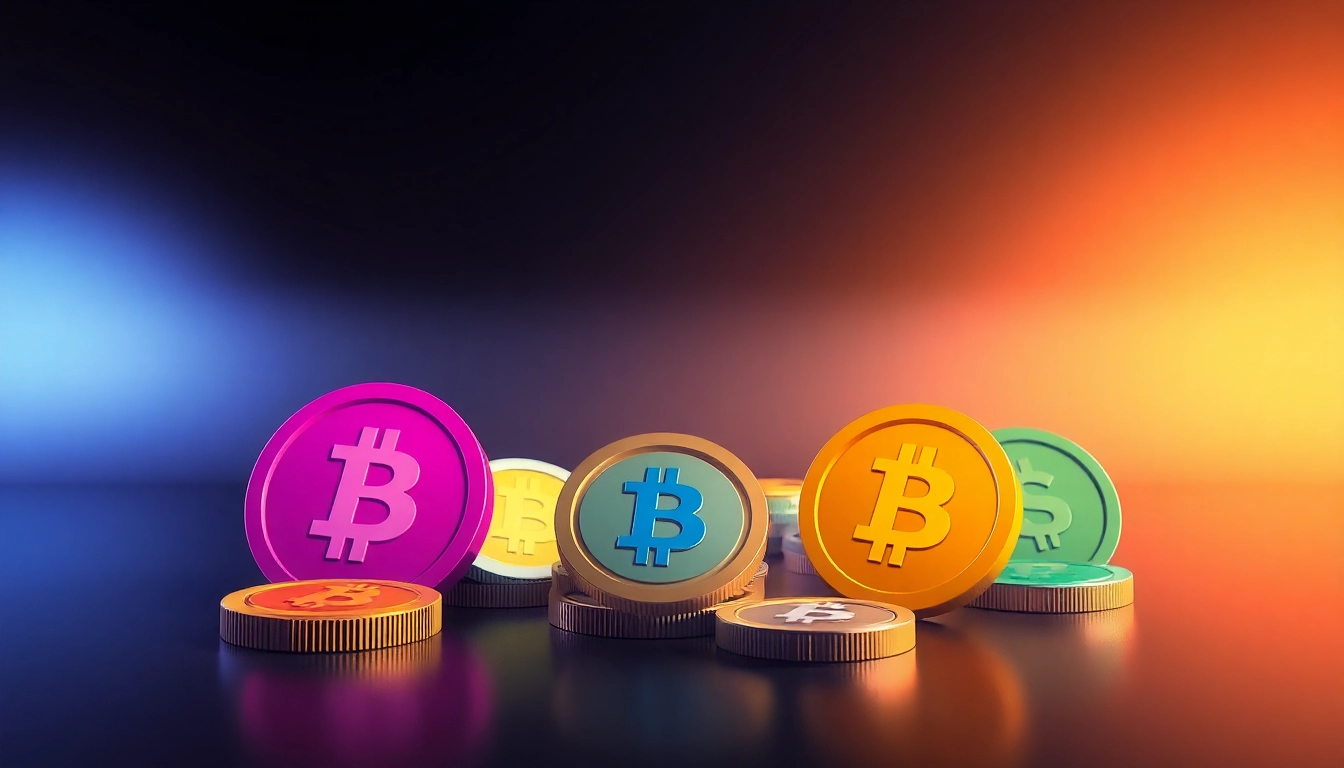 Trending Coins listing showcasing colorful digital coins against a dark background.