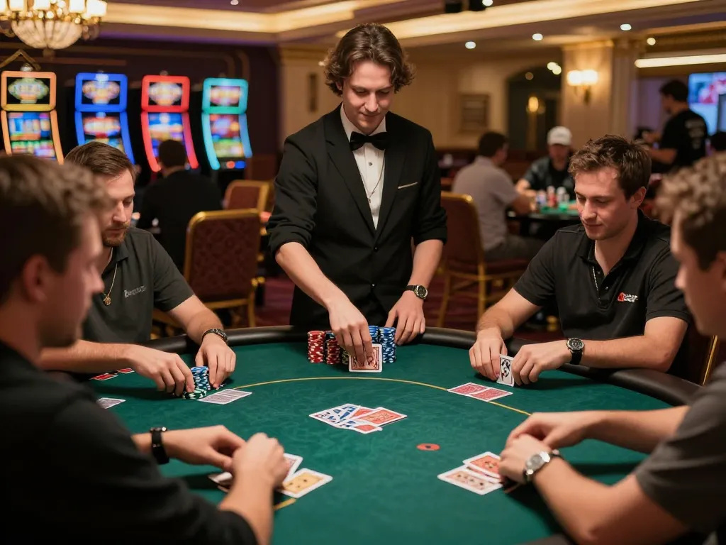 Players enjoying an exciting poker game at betbet casino with vibrant atmosphere and warm lighting