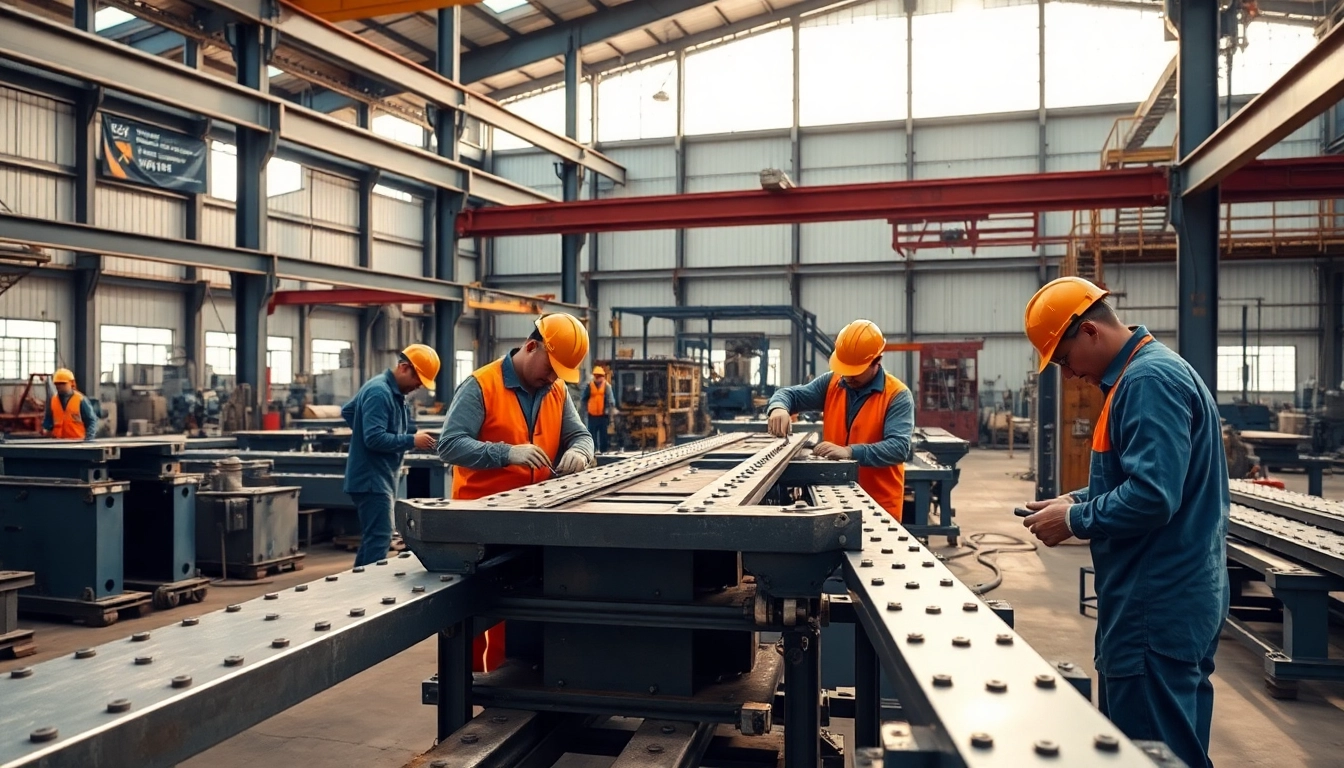 Find top-rated steel fabricators near me working on steel assembly in a vibrant workshop.