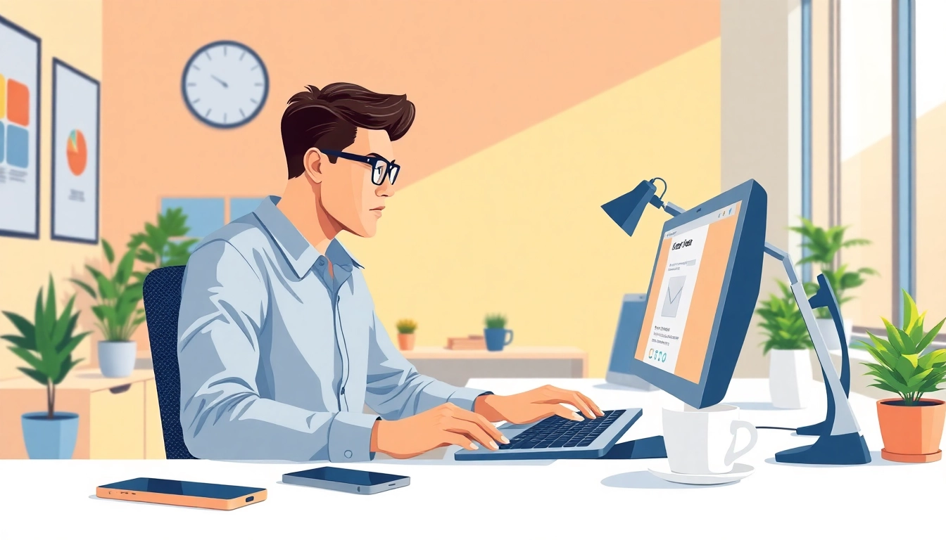 Utilize temp mail free temporary email for secure online registrations with a tech-savvy user in a modern workspace.