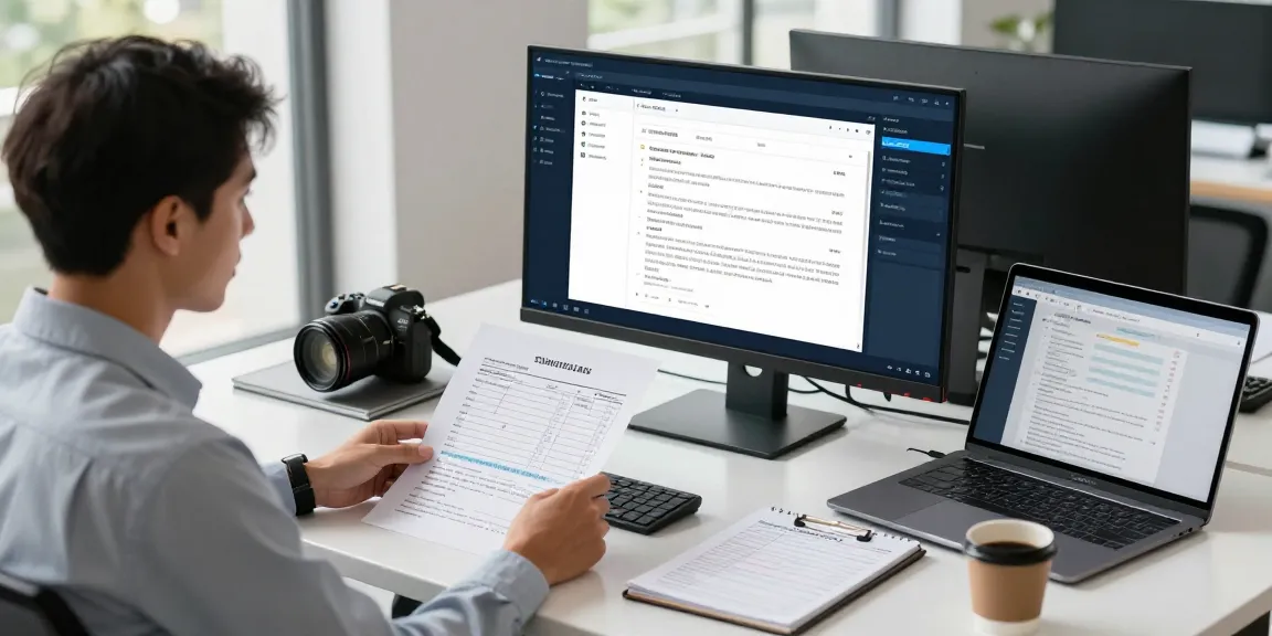 Detect fraud receipt in an advanced digital verification office with a professional analyzing PDF documents.