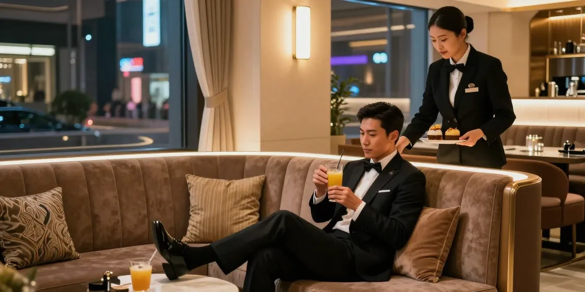 강남쩜오에서의 프리미엄 럭셔리 라운지 경험, 고급 음료를 즐기는 고객과 세련된 분위기.