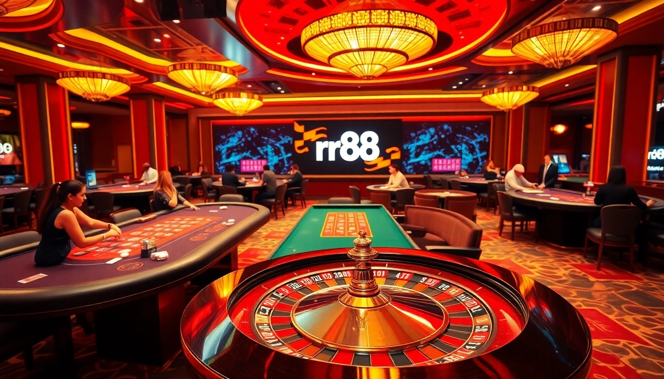 Experience the luxury of rr88 casino with vibrant gaming tables and excited players.