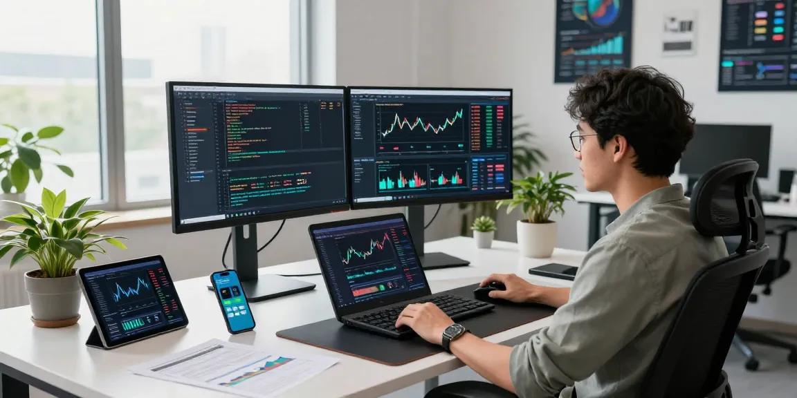Engaging developer workspace showcasing real-time financial data, highlighting the free market data API.