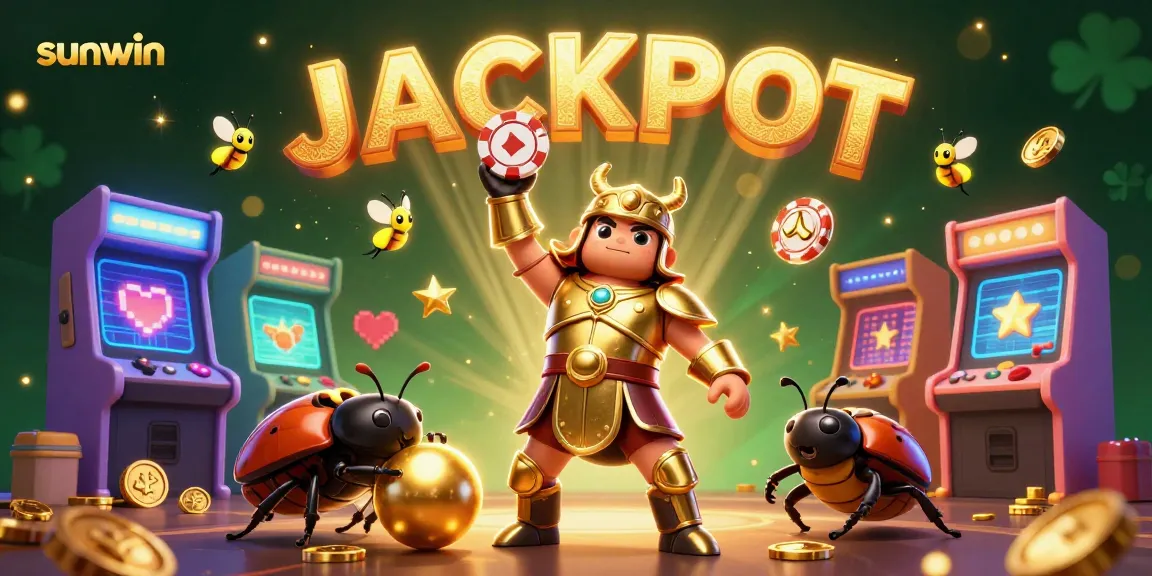 Experience the thrill of sunwin with a victorious beetle above a vibrant casino scene.