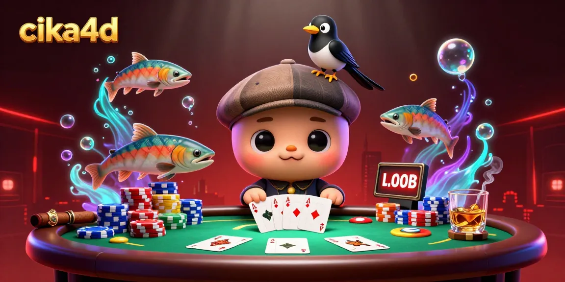 Engage with exciting games at cika4d, illustrated with vibrant characters and dynamic poker elements.