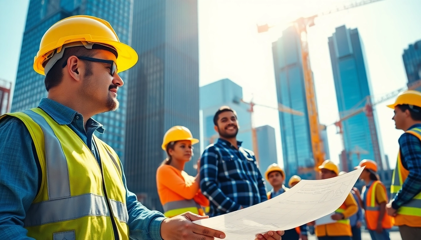 Manhattan Commercial General Contractor guiding a team at a bustling construction site in New York City.