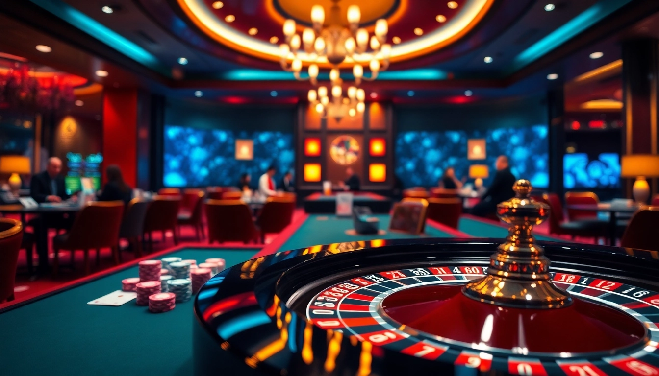 Players enjoying a thrilling casino experience at CM88 with vibrant chips and cards.