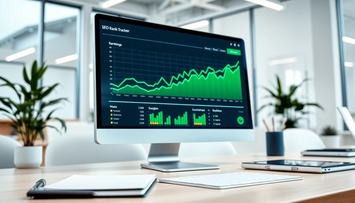 View of an SEO Rank Tracker interface displaying website performance metrics.